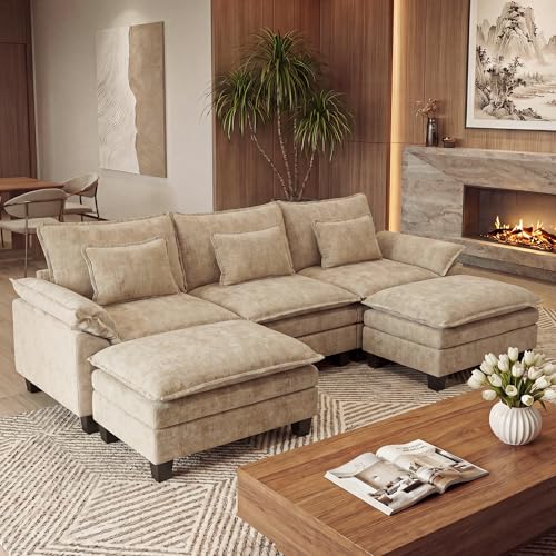Image of URRED Oversized Modular Sectional Sofa,Khaki:122 inch U Shaped