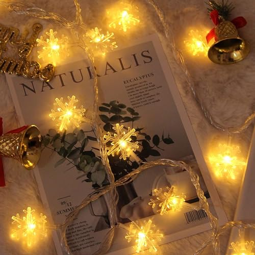 Image of Lexton Snowflake LED String Lights | Decorative Festive Lights | 14 LED Lights | Warm White | Plug Sourced |for Indoor & Outdoor Decorations, Diwali Christmas Wedding, Birthday, Festivals