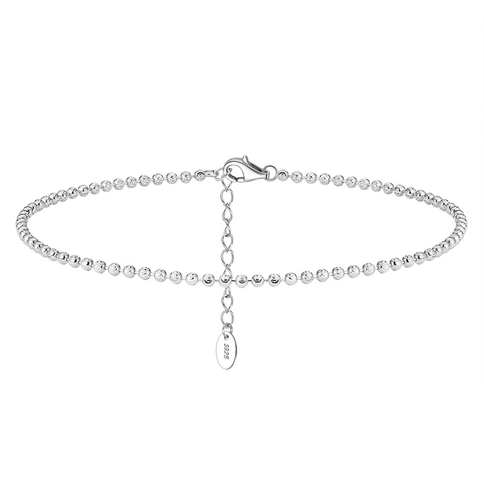 Cavigliera Argento 925 Donna, Cavigliera Donna Estiva Perline 2MM Argento, Regolabile Fino a 27 cm - Bracciali alla Caviglia da Spiaggia Piede Catena Cavigliere per Donne