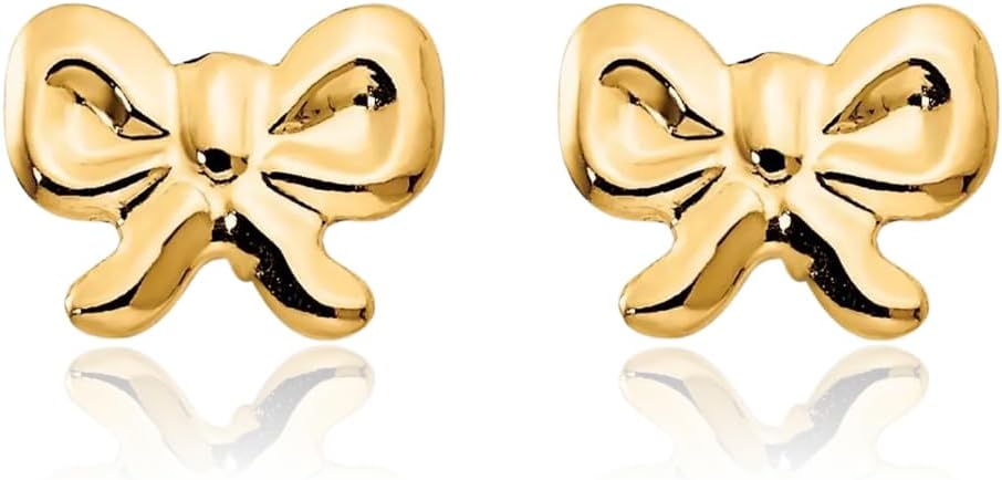 14K Yellow Gold Bow Stud Earrings for Women Girls Small Polished Hypoallergenic Screw Back Birthday Gift - Image 3