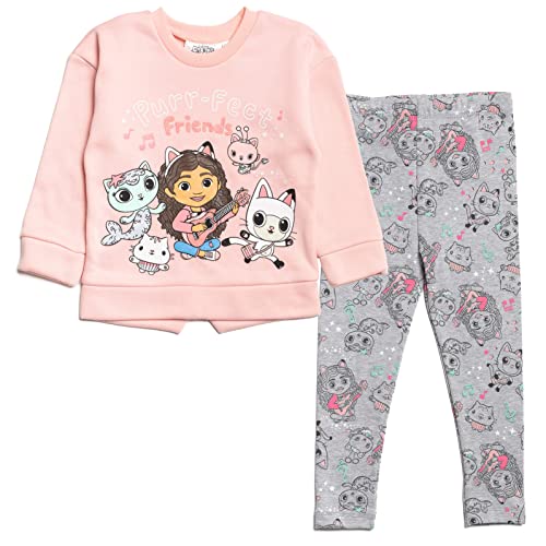 DREAMWORKS GABBY'S DOLLHOUSE Little Girls Pullover Fleece Sweatshirt and Leggings Outfit Set Grey/Pink 6