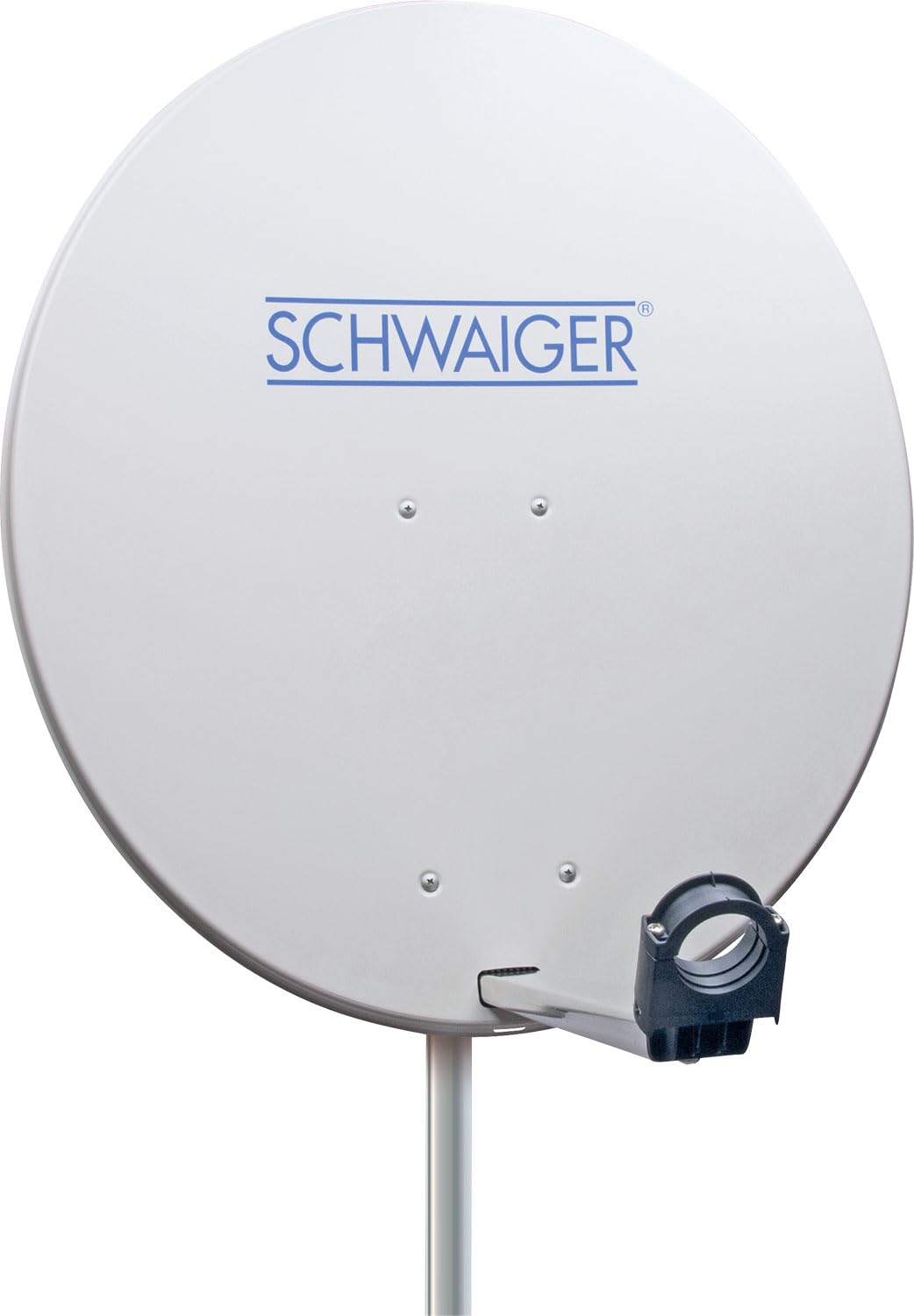 Antena para televisión digital vía satélite Schwaiger 714166 (75 x 85 cm) con brazo de carga LNB y mástil, antracita, espejo de acero – para recepción de DVB-S/S2 en Full HD, 3D y 4K (Ultra HD)