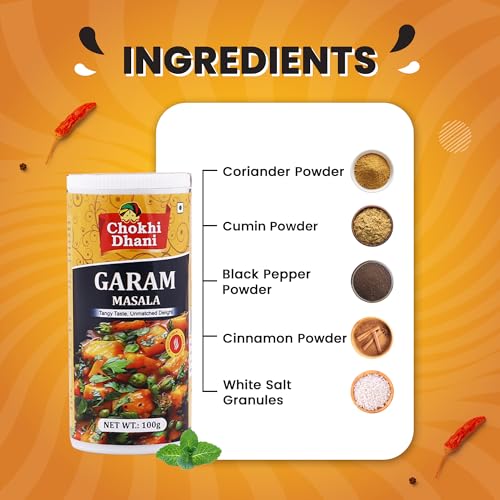 Image of Chokhi Dhani Garam Masala Powder 100g | Aromatic Indian Spice Mix | Rich Flavour Curry Masala for Sabzi, Dal & Gravies | Homemade Style Desi Garam Masala | No Artificial Colours
