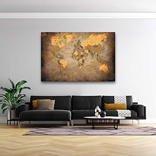 Baisuwallart-A61069 1 Piece Vintage World Map Canvas Wall Art- Ready To Hang - Home Office Decor Picture Prints For Living Room Bedroom Abstract Painting Artwork 24X36Inches X1Pcs #TOP4