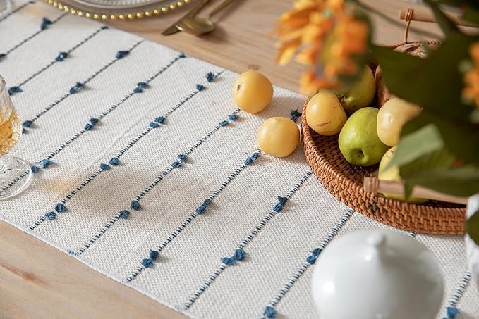 Image of Handwoven Designer Organic Cotton Table Runner for 6 Seater Dining Table |Center Table | Patio Table |Coffee Table (14*72 INCHES)| Blue DH|TRBL 011