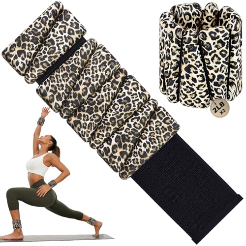 INDEPANDIA Wrist Ankle Weights for Women 4lbs Adjustable Weighted Bangles to Boost Calorie Burn & Strength Arm & Leg Weights for Pilates Yoga Walking Barre Home Workout Leopard print
