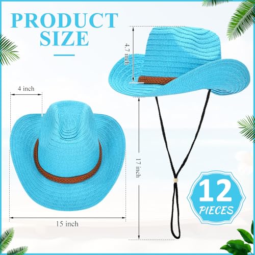 Image of JaGely 12 Pcs Straw Cowboy Hats for Women Men, Wide Brim Summer Hat Bulk Sun Protection for Western Themed Party
