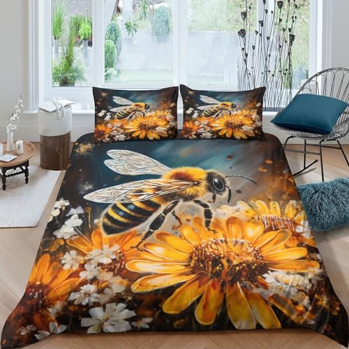 Housse de couette tournesol 200x200 cm avec taies d'oreiller pour lit double