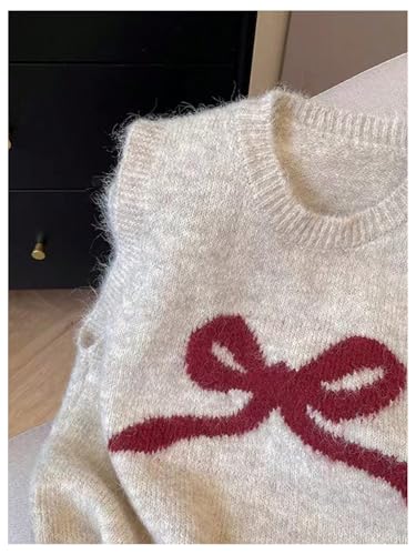OYOANGLE Women's Bow Sweater Vest Crew Neck Sleeveless Preppy Knitted Tops Graphic Knitwear4