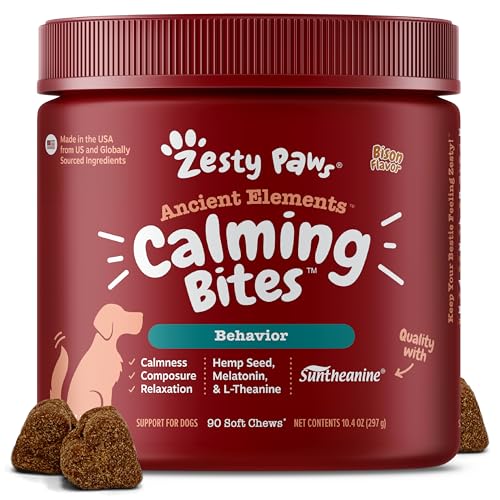 Image of Zesty Paws Calming Chews for Dogs - for Everyday Stress, Relaxation, Composure, and Separation Bison 90 Count
