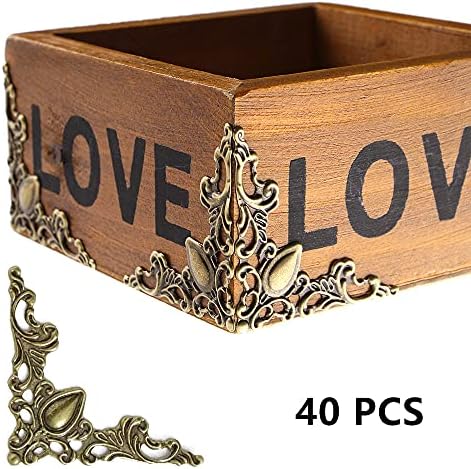 GZGXKJ 40 Pcs Antique Bronze Decorative Box Corners Protectors Metal Book Cover Corner Retro Edge Cover Flat Protector Vintage Corner Guards DIY Accessories for Furniture Cabinet Wooden Box