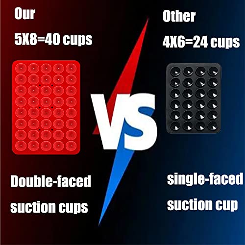 Image of Double Sided Silicone Suction Phone Holder Mount, Silicon Accessory for iPhone and Android, Hands-Free Mirror Shower Phone Holder, TikTok Videos and Selfies (Off-White+Red)