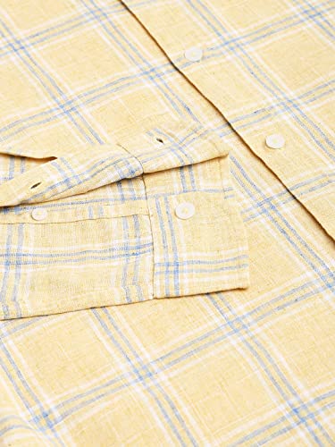Image of Dennis Lingo Men's Checkered Slim Fit Cotton Linen Casual Shirt with Button-Down Collar & Full Sleeves