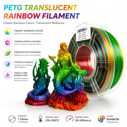 Image of PETG 3D Printer Filament 1.75mm,Rainbow Translucent,Multi Color,1kg(2.2lbs) Accuracy + /-0.05mm