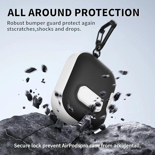 Image of for AirPods Pro 3 Case with Lock,TPU Leather Texture Durability Anti-Lost & Shockproof Protective Cover Accessories with Cleaning Kit in Keychain for Apple iPod Pro 3rd Generation 2025(White /Black)