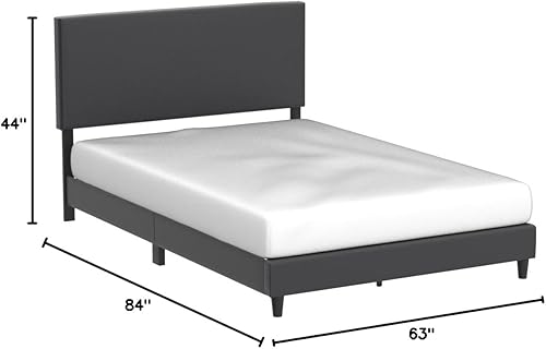 Miniatura 8 de Edenbrook Cama de plataforma con cabecero, no necesita somier, base de cama tapizada de piel sintética, perfil bajo, fácil montaje, color negro,