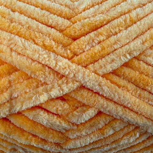 Image of Cuddly Velvet Chenille Yarn, Super Soft Fluffy Bulky for Knitting Crocheting Crafting Blanket Amigurumi, Durable for Shedding, 100 Gram (3.53 Ounces) 109 Yards (100 Meters) (Tangerine)