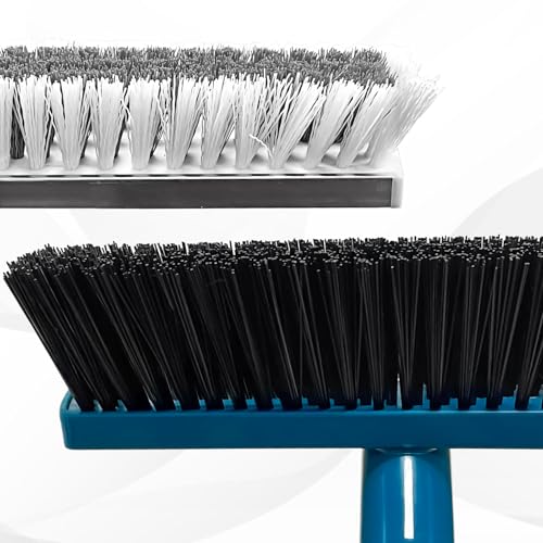 Image of Stiff Bristle Deck Brushes for Scrubbing Heavy Duty with Rubber Scrape Squeegee, 55 inch Long Handle Scrub Brush for Bathroom Shower Carpet Outdoor Floor Cleaning (Head Size: 10.8 inch) (Pack of 2)