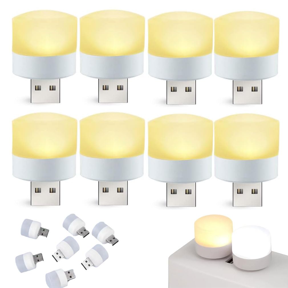 USB Night Light Keyboard Eye Protection Reading Light Mini 5V Led Night Lighting, USB Plug-in Night Lights, Round Mini Night Lamp, Portable Night Lamps, Soft Light Eye Protection Lights (Warm, 20PCS)