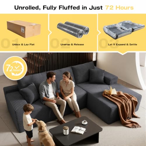 Image of 96 inch Sectional Couches for Living Room Cloud Couch Sofa with L-Shape Upholstered Boneless Couchs Modern Modular Sectional Couch with Chaise