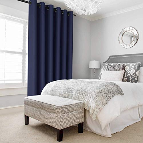 Image of DWCN Total Privacy Room Divider Blackout Curtain - Thermal Curtains for Patio Door, Living Room, Bedroom Partition and Shared Office Space, 1 Grommet Curtain Panel, 8.3ft Wide x 7ft Tall, Navy Blue