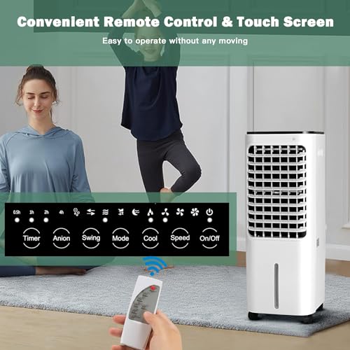 DORTALA Evaporative Air Cooler, 4-in-1 Portable Swamp Cooler with Fan, Humidifier & Anion, 4 Wind Modes, 3 Speeds, Timer, 12L Water Tank, 4 Ice Boxes with Remote Control for Home O image 5