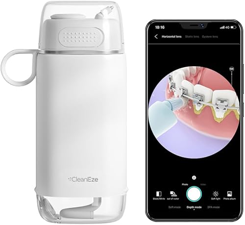 CleanEze - Mini irrigador dental visual con cámara de 5MP 1080P, 3 puntas de chorro, 3 modos, limpiador eléctrico portátil inalámbrico para dientes,