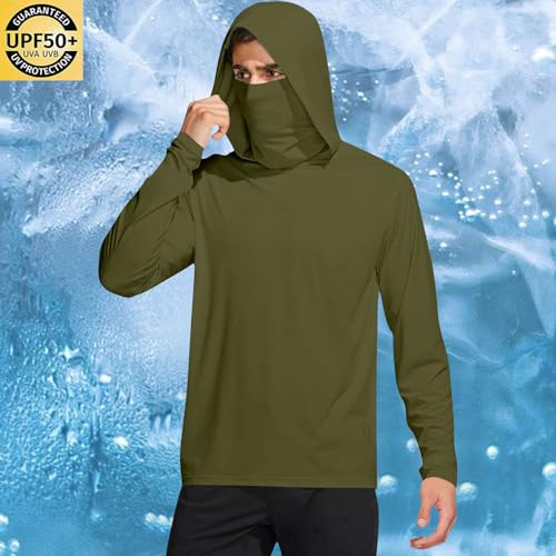 Men's Hooded Sun Shirts with Mask Fishing Long Sleeve UPF 50 Rash Guards Cooling Hoodies Hiking Shirts with Thumb Hole2