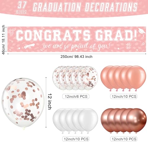 Image of 37Pcs Graduation Banner Balloon Decorations Class of 2026, Congrats Grad Banner Yard Outdoor Decorations, Graduation Balloons Banners Set for High School College Grad Party Supplies, Pink