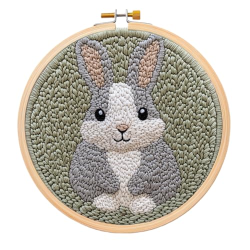 Punch Needle Kit for Beginners – Rabbit Punch Stitching Kit for Adults, DIY Needle Punch Kits for Art Crafts, Ideal for All Ages, Perfect for Festival Decorations & Gifts