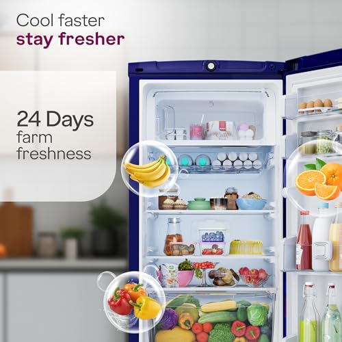 Image of Godrej 185L 5 Star Direct Cool Single Door Refrigerator Advanced Inverter Technology, 24 Days Farm Freshness, 22L Jumbo Vegetable Tray, Base Drawer & 5 Years Warranty (RD 195EN TDI MN BL, Marine Blue)