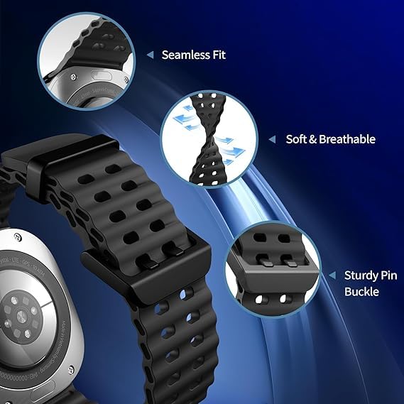 Image of GETSABLE No Gap Soft Silicone Sport Waterproof Breathable Adjustable Watch Band for Women Men Compatible with Samsung Galaxy Watch 7|8 Ultra|Ultra 2 Strap 47mm (2024 /2025) - Black