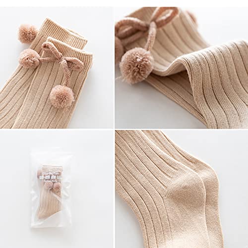 Kaerm Toddler Baby Girls Knee High Socks Cute Velvet Bow Pom Poms Stockings Cozy Warm Cable Knit Winter Sock4