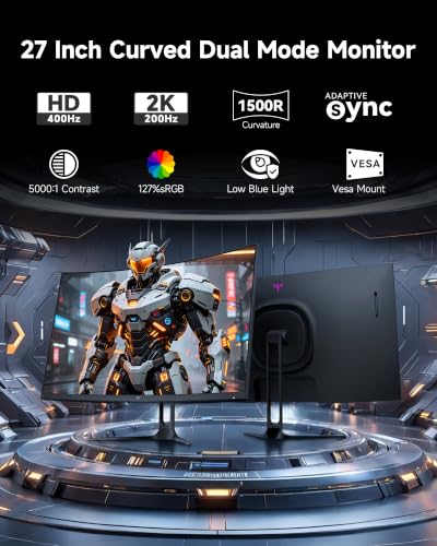 Image of KTC H27S5 27 Inch Curved Gaming Monitor, QHD 2K 200Hz / HD 400Hz Dual Mode
