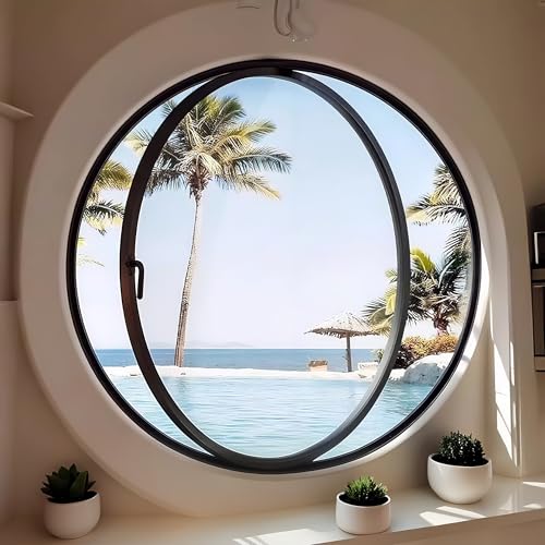 Fenêtre ronde rotative à 360°, 60 cm fenetre ronde hublot noire, fenêtre à battant décorative en verre pour grenier chambre cuisine intérieur cloison de...