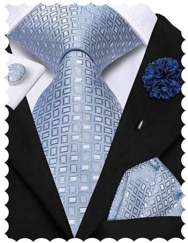 Image of Hi-Tie Mens Paisley Floral Striped Ties Set Silk Necktie and Lapel Pin for Men Pocket Square Cufflinks Set Business Wedding