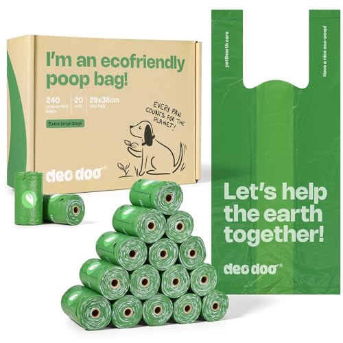 Sacchetti per escrementi per cani con manici di grandi dimensioni, 20 rotoli da 240 pezzi, grandi dimensioni, a prova di perdite e extra spessi, rotoli di ricarica per cani di taglia media e grande