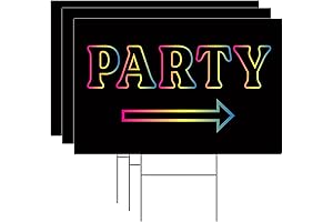 Party This Way Neon Directional Lawn/Yard Signs - Perfect for Birthdays and...