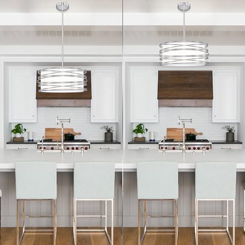 Corlaceling 16 Inch Modern Drum Pendant Light 3-Lights Brushed Nickel Chandelier Dining Room Light Fixture thumb #5