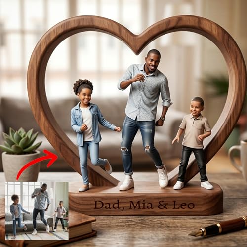 Custom Photo Portrait Dad Gift for Fathers Day Personalized Dad And Child Wooden Heart Block Custom Name Family Keepsake Decor Fathers Day