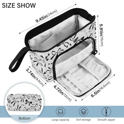 Image of Bow Gray Pencil Case Pouch Big Capacity Pencil Bag Box Organizer Pen Case with Zipper Pencil Cases for Girls Boys Women School College Office