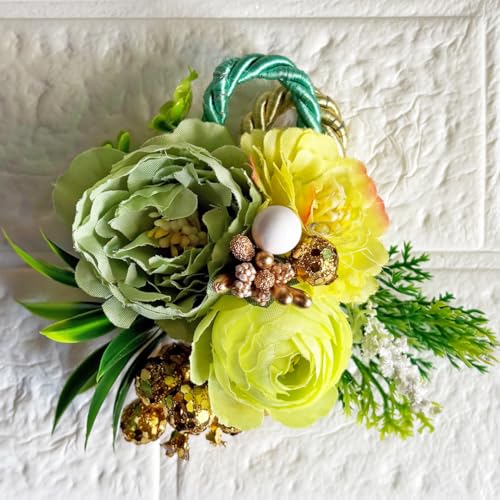 Image of ADIKALA Handmade Artificial Big Peonies 3 Flower Bunch for Trousseau Packing, Ready to use Flower Brooch Hamper for Decoration, Gift Wrapping Flowers (6, Green)