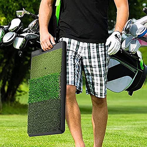 Portable Tri-Turf Golf Hitting Mat 3-In-1 Turf Grass Mat Wtih Handle For Driving, Chipping Practice #TOP1