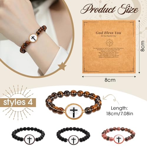 4 Sets Daily Bible Verse Bracelets with NFC Jesus Christian Bracelet with Blessing Cards Pastor Inspirational Verse Christian Gifts for Women, Men3