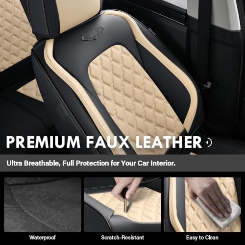 Image of Coverado Car Seat Covers Front Seats, Durable Waterproof Faux Leather Full Set with Rear Protectors, Classic Easy-Clean Interior for Most Vehicles - BlackBeige