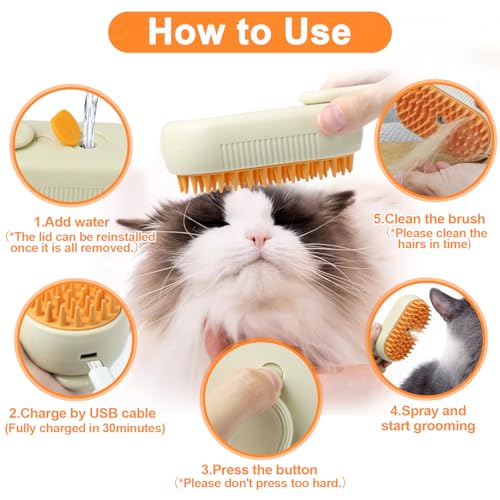 Image of Nepfaivy Pet Steam Brush for Cat - Cat Steam Brushes for Indoor Cats Shedding, Rechargeable Steaming Brush for Dogs, Dog Mist Water Steamer, Pet Spray Hair Removal Comb for Massage Grooming
