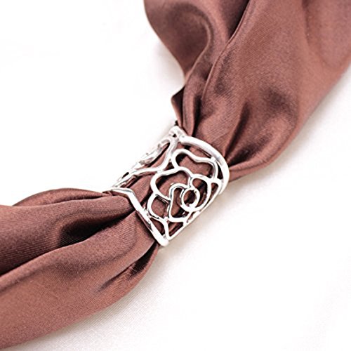 ULTNICE Women's Hollow Rose Scarf Buckle Ring (Silver)