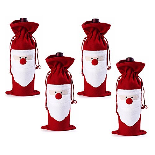 gabkey Pack de 4 bolsas de regalo para botellas de vino  rojo vino cubierta de la botella bolsas de Navidad cordón, 4 piezas