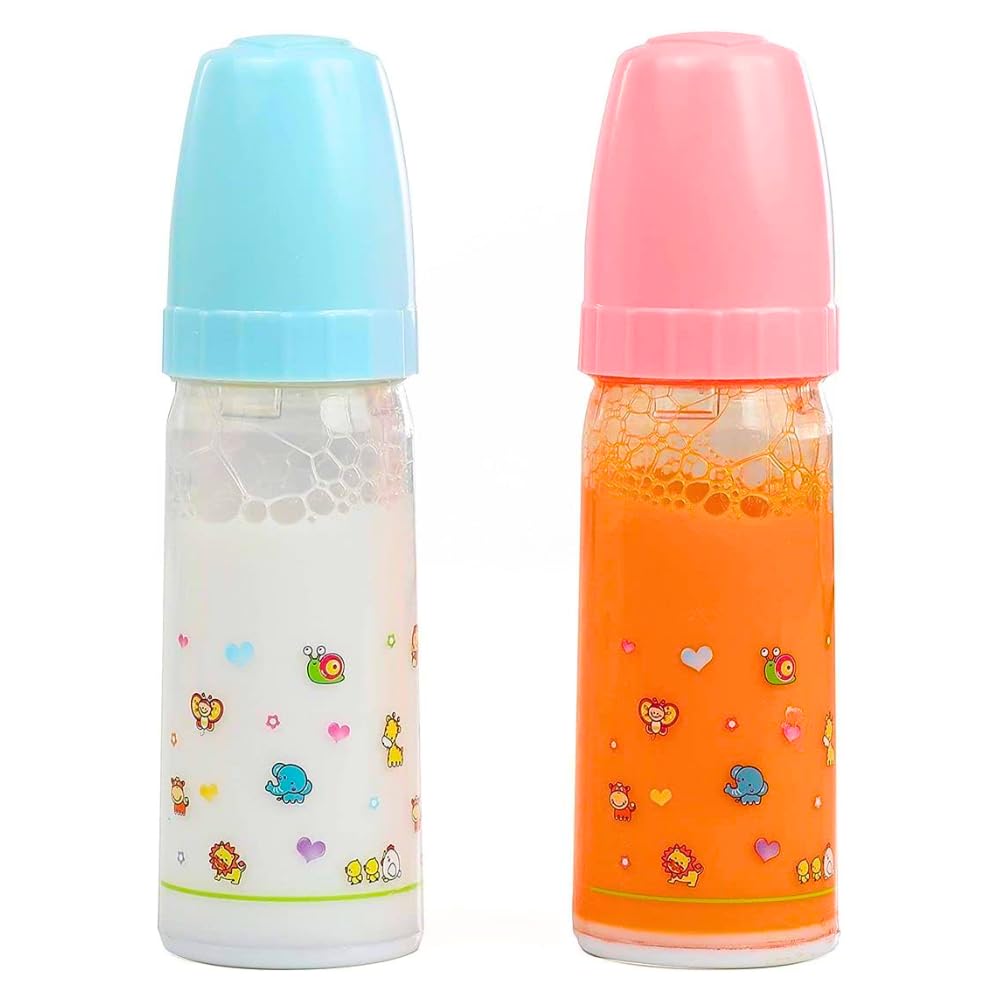 Toy Magic Baby Doll Bottles with Disappearing Milk and Juice – Play Doll Feeding Set of 2