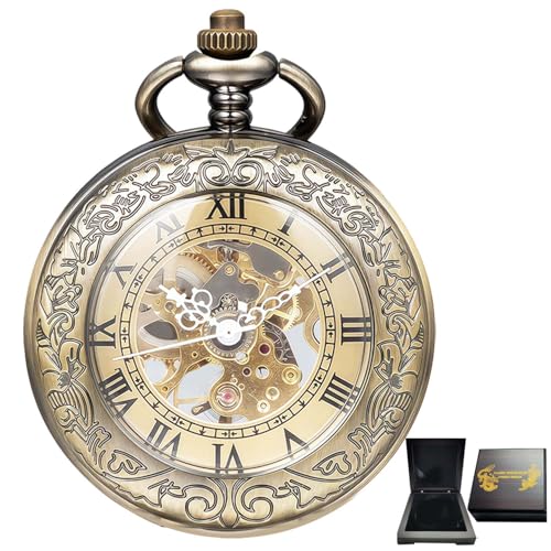 DerMacht Mechanical Pocket Watch with Antique Wooden Box, for Men